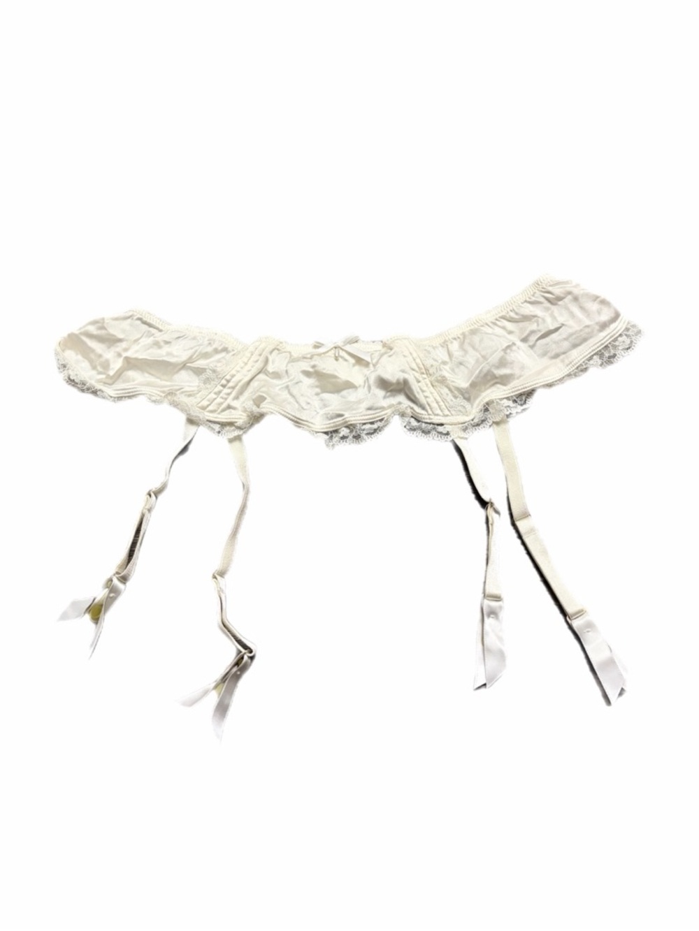 Y2K European Vintage Knickerbox Satin Lace Garter Belt Pearl Detail (Ivory)Large